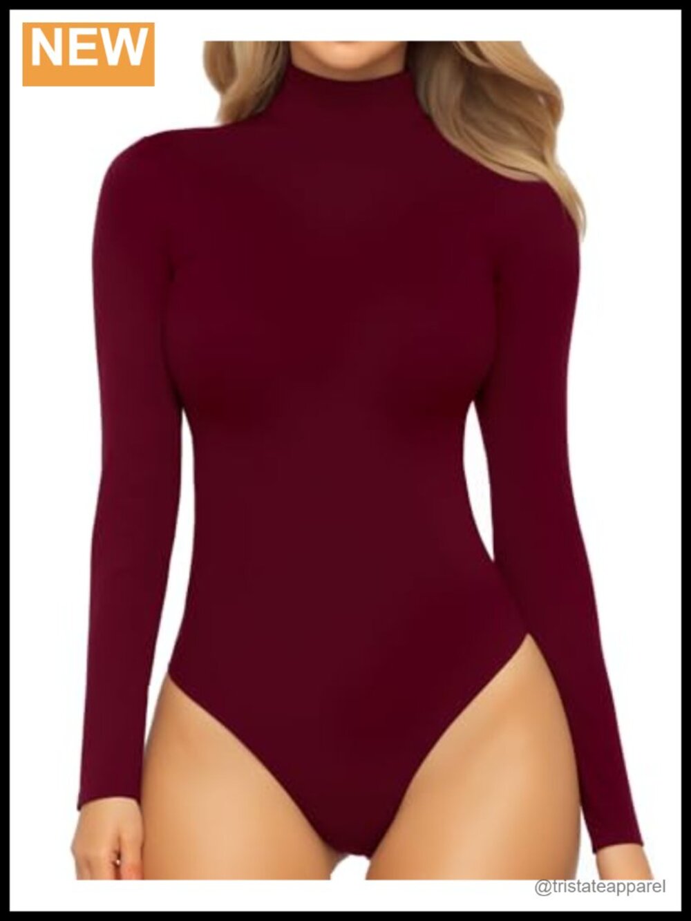 Mock Turtleneck Long Sleeve Bodysuit Rayon Snap Closure Slim Fit